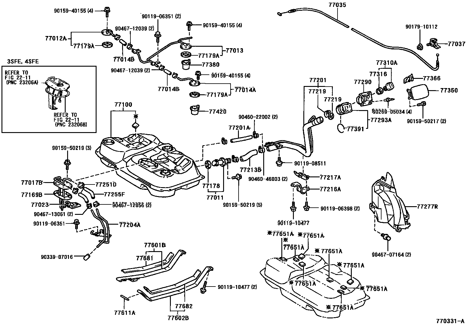 Toyota CAMRY 燃油箱和燃油管 EPC diagram — 770331A