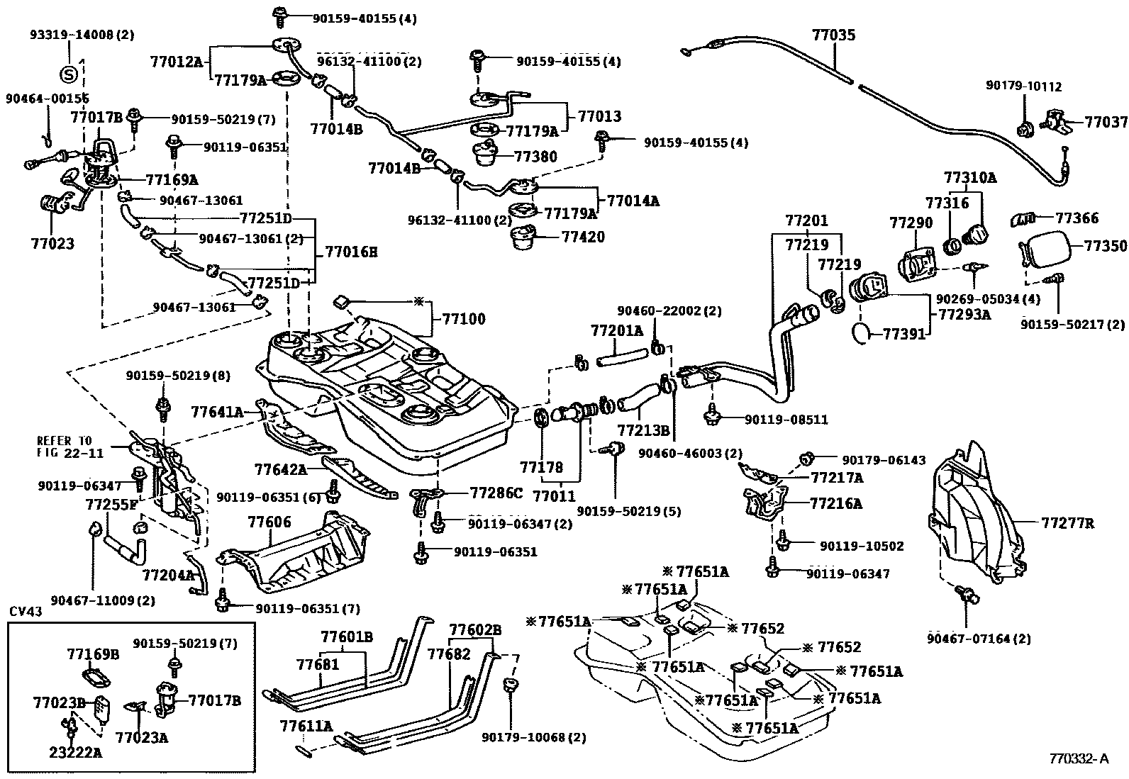 Toyota CAMRY 燃油箱和燃油管 EPC diagram — 770332A