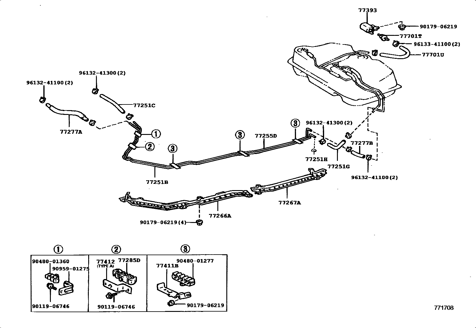 Toyota CAMRY 燃油箱和燃油管 EPC diagram — 771708