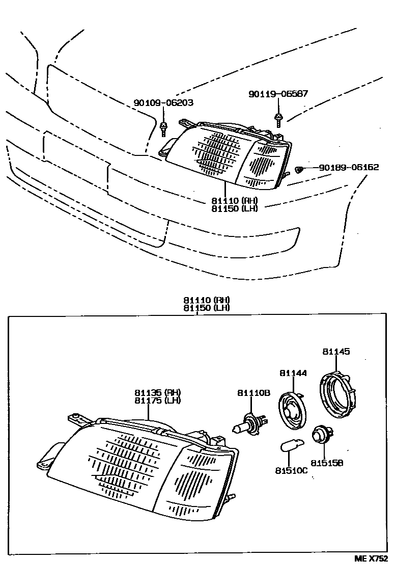 Toyota CAMRY Headlamp EPC diagram — MEX752