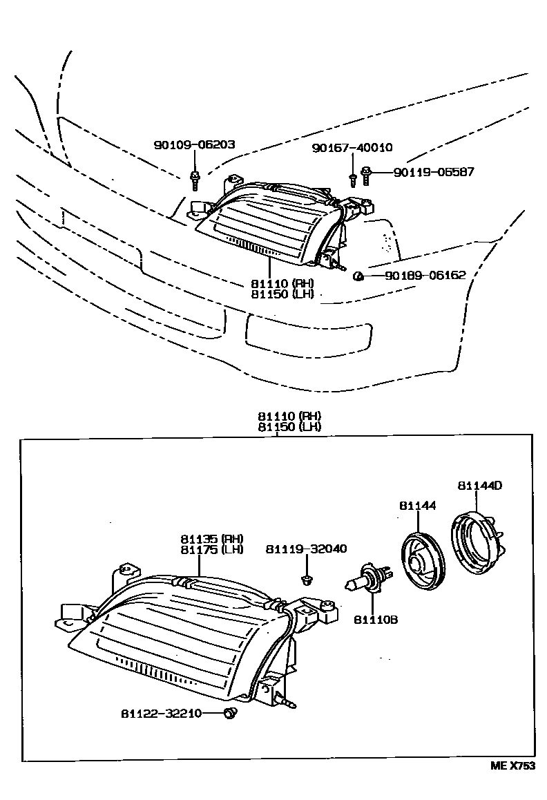 Toyota CAMRY Headlamp EPC diagram — MEX753