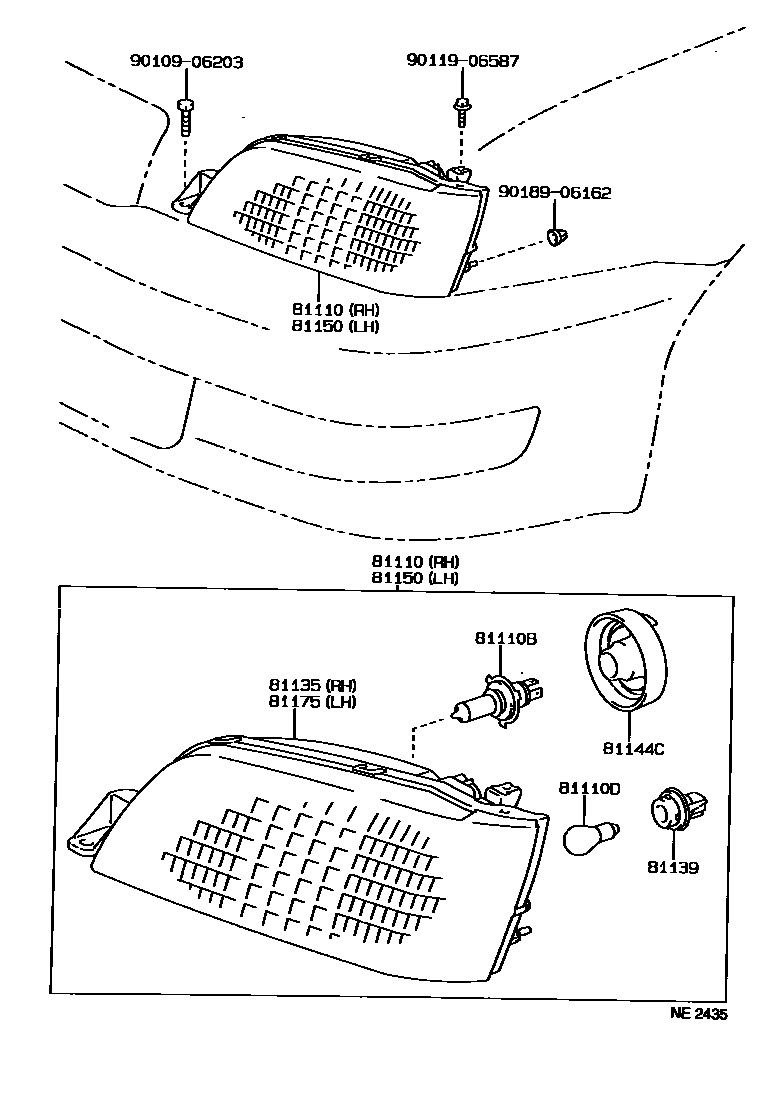 Toyota CAMRY Headlamp EPC diagram — NE2435