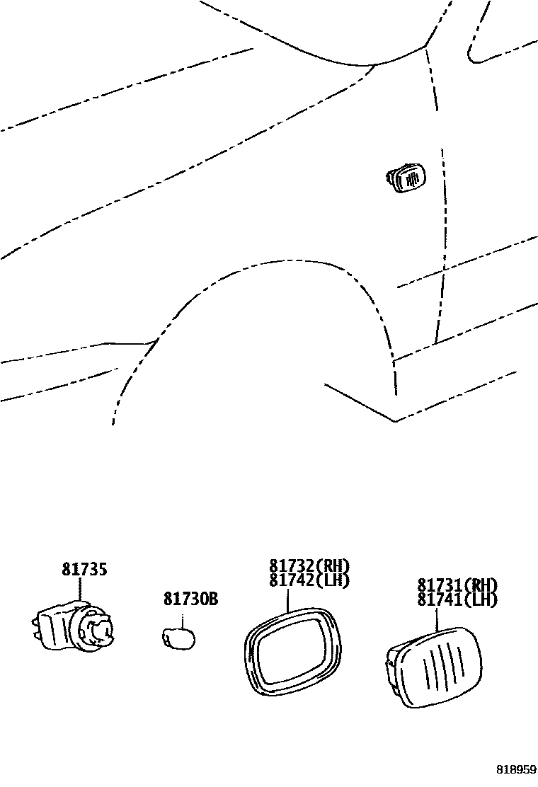 Toyota CAMRY Side Turn Signal & Outer Mirror Lamp EPC diagram — 818959