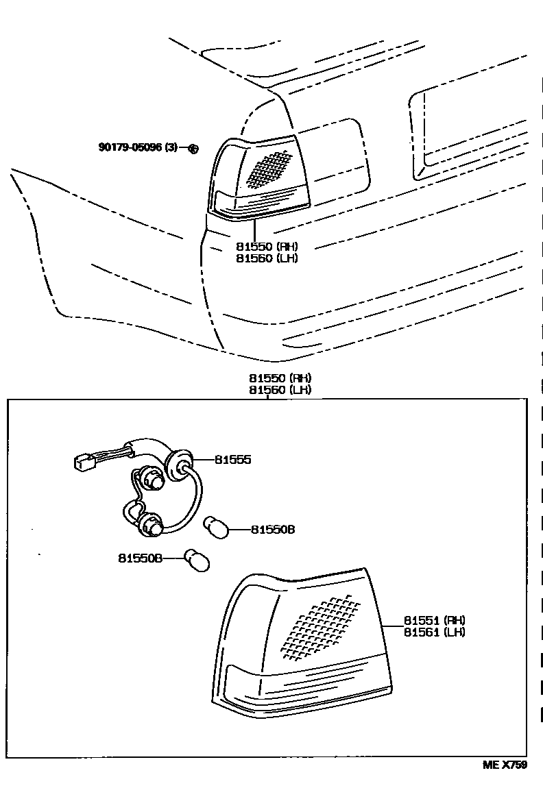 Toyota CAMRY 后组合灯 EPC diagram — MEX759