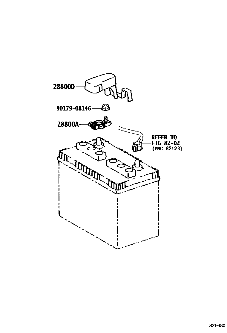 Toyota CAMRY 蓄电池和蓄电池电缆 EPC diagram — 82F680