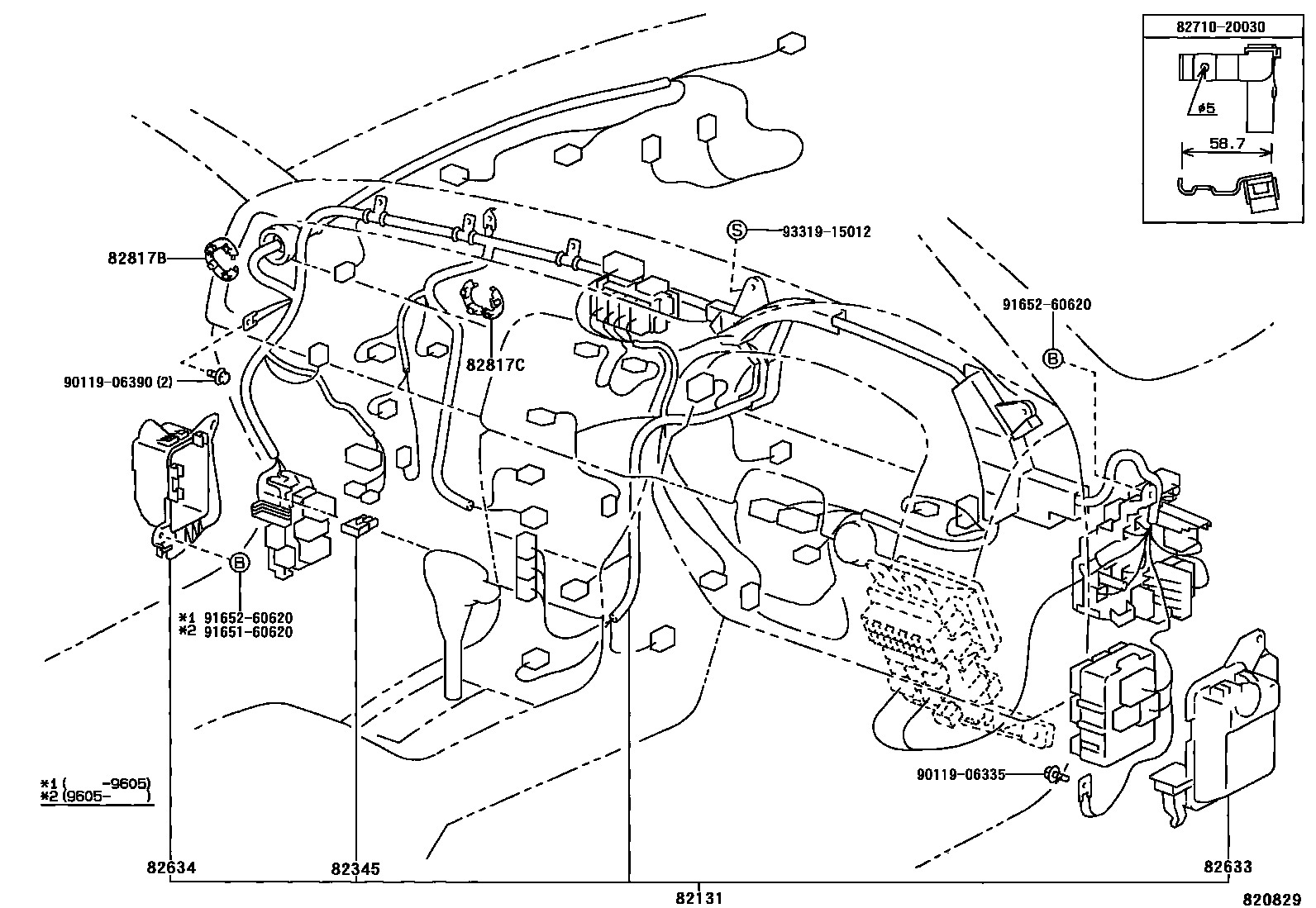 Toyota CAMRY 线束和卡夹 EPC diagram — 820829