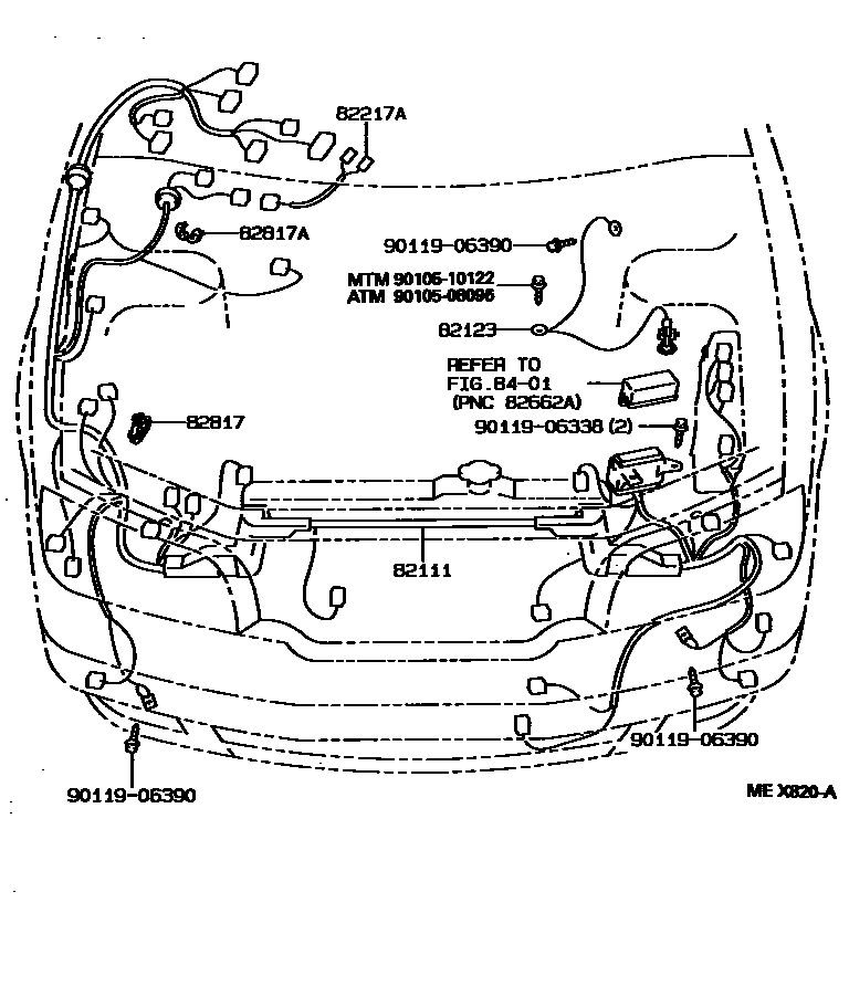 Toyota CAMRY 线束和卡夹 EPC diagram — MEX820A
