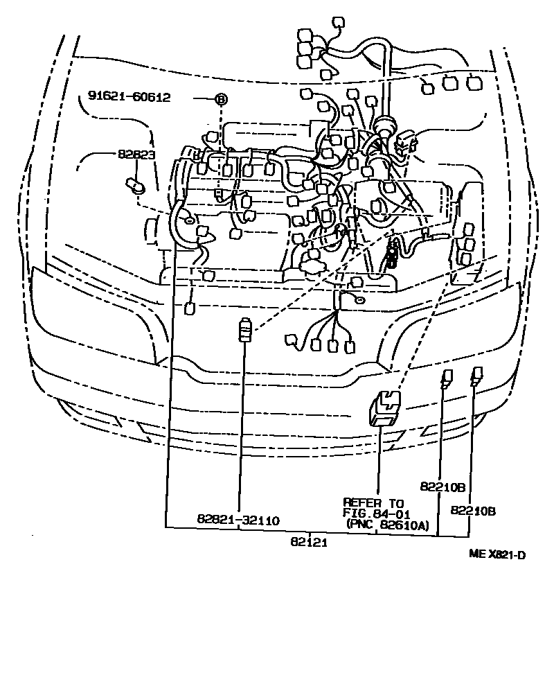 Toyota CAMRY 线束和卡夹 EPC diagram — MEX821D