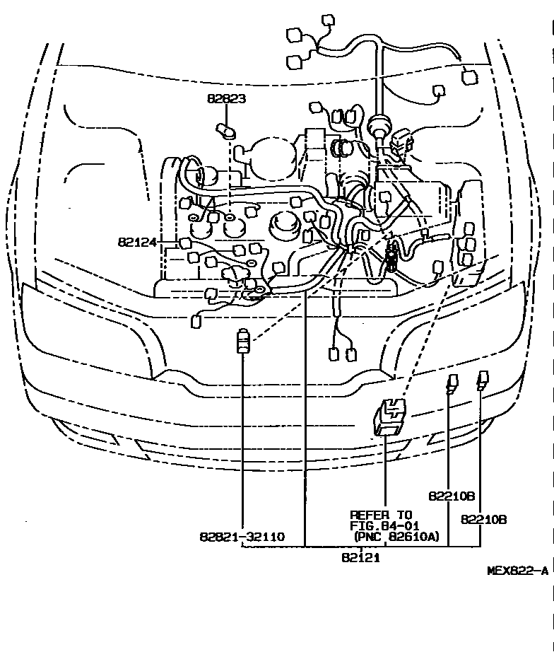 Toyota CAMRY 线束和卡夹 EPC diagram — MEX822A
