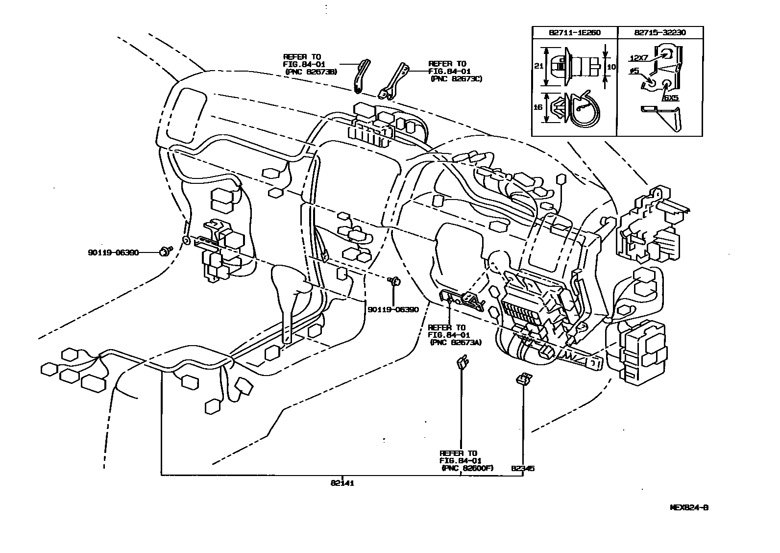 Toyota CAMRY 线束和卡夹 EPC diagram — MEX824B