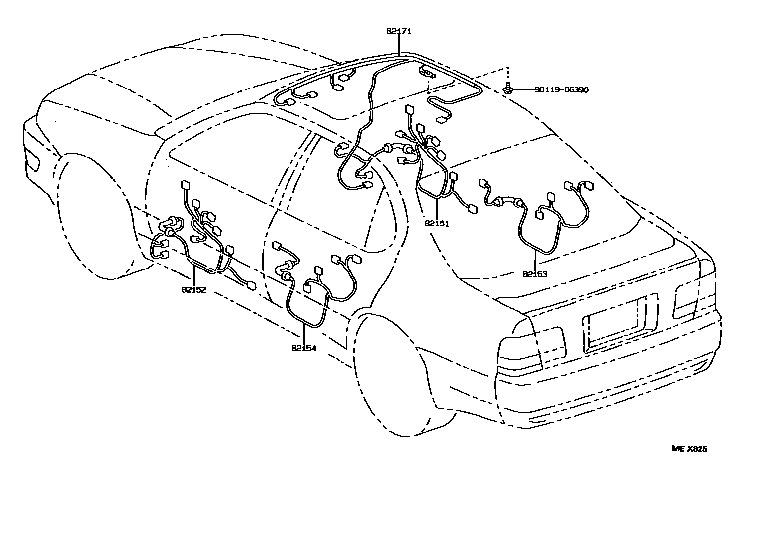 Toyota CAMRY 线束和卡夹 EPC diagram — MEX825