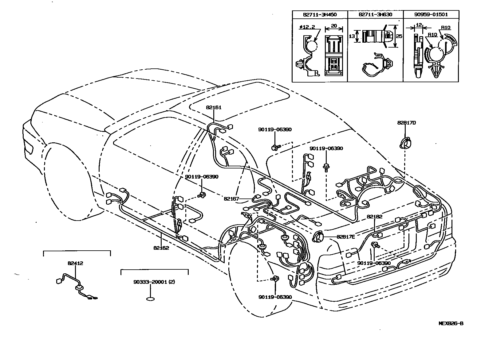 Toyota CAMRY 线束和卡夹 EPC diagram — MEX826B
