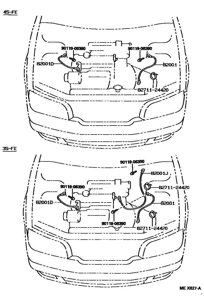 Toyota CAMRY 线束和卡夹 EPC diagram — MEX827A