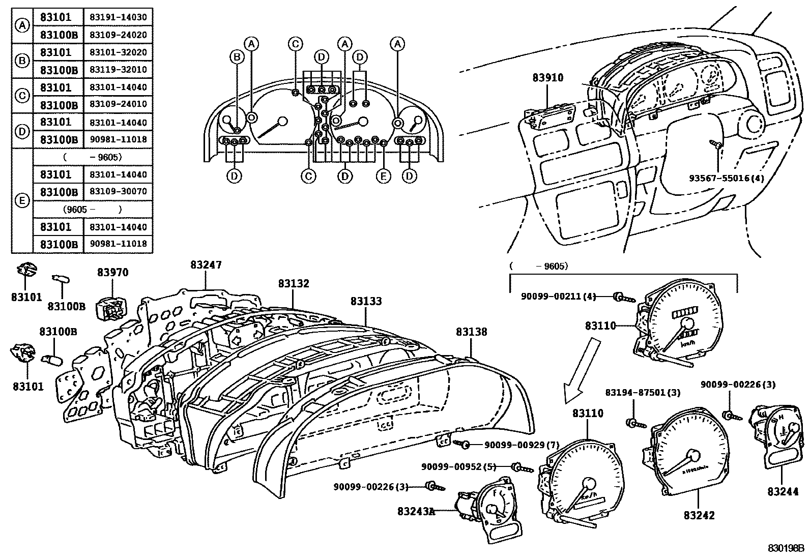 Toyota CAMRY 仪表 EPC diagram — 830198B