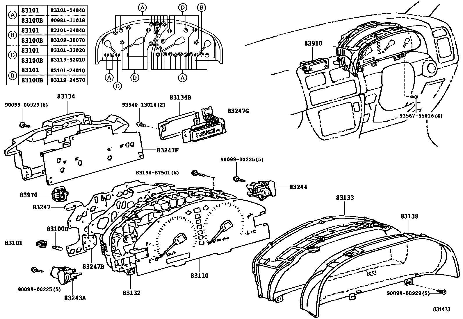 Toyota CAMRY 仪表 EPC diagram — 831433