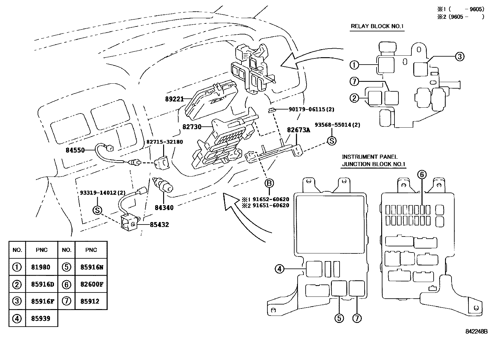 Toyota CAMRY 开关和继电器和ECU EPC diagram — 842248B