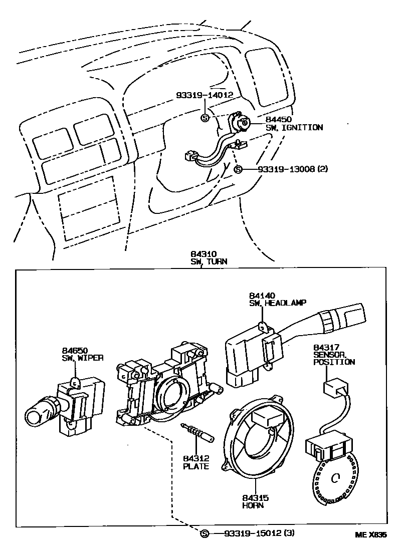 Toyota CAMRY 开关和继电器和ECU EPC diagram — MEX835