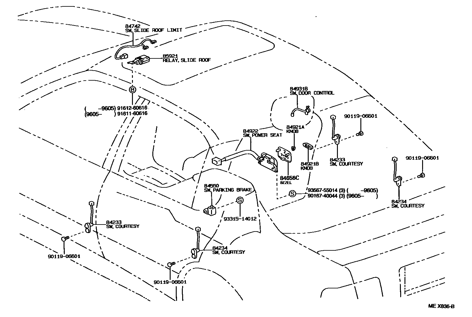 Toyota CAMRY 开关和继电器和ECU EPC diagram — MEX836B