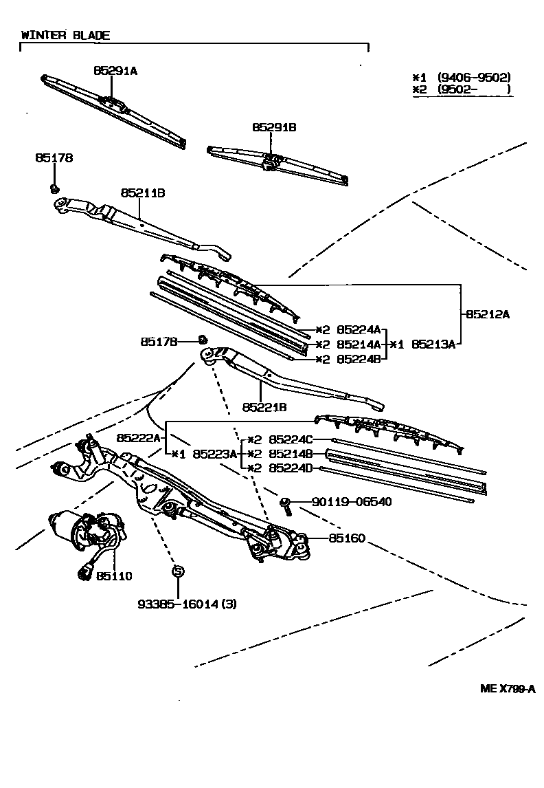 Toyota CAMRY 挡风玻璃刮水器 EPC diagram — MEX799A