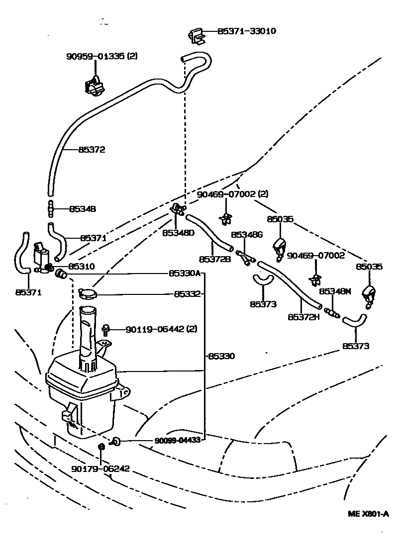 Toyota CAMRY 挡风玻璃清洗器 EPC diagram — MEX801A