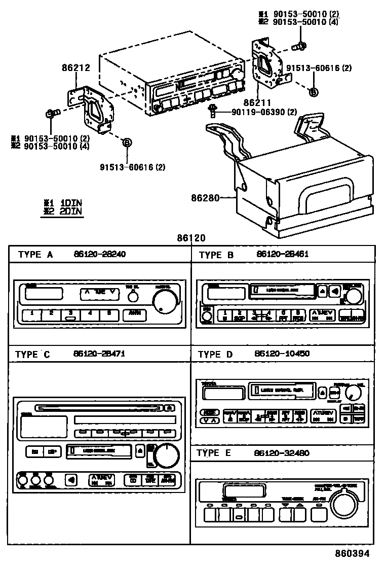 Toyota CAMRY 收音机、放大器和冷凝器 EPC diagram — 860394