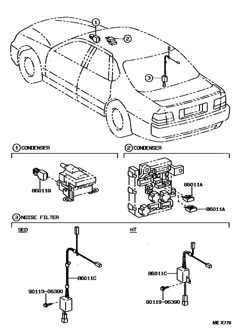 Toyota CAMRY 收音机、放大器和冷凝器 EPC diagram — MEX779
