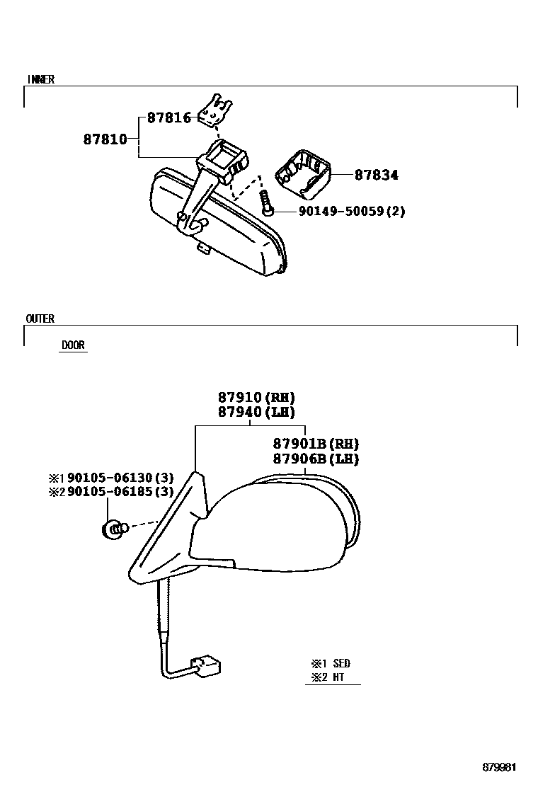 Toyota CAMRY 后视镜 EPC diagram — 879981