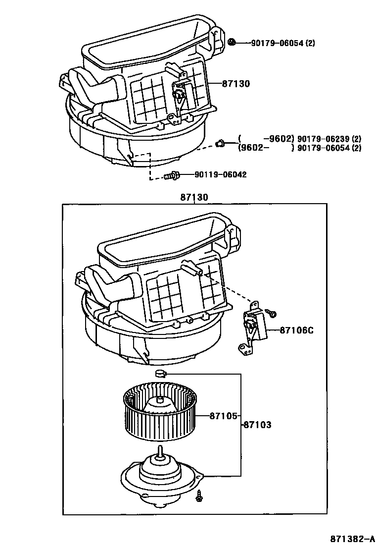 Toyota CAMRY 暖风和空调系统 - 加热装置和鼓风机 EPC diagram — 871382A