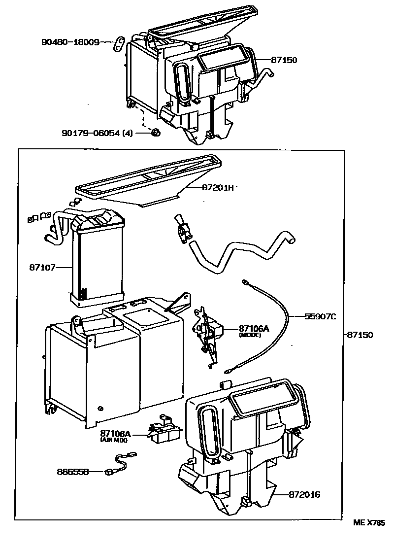 Toyota CAMRY 暖风和空调系统 - 加热装置和鼓风机 EPC diagram — MEX785
