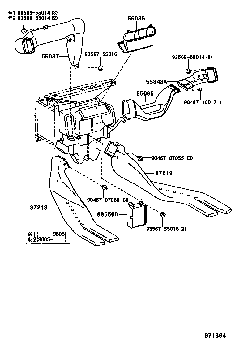 Toyota CAMRY 暖风和空调系统 - 控制器和风管 EPC diagram — 871384