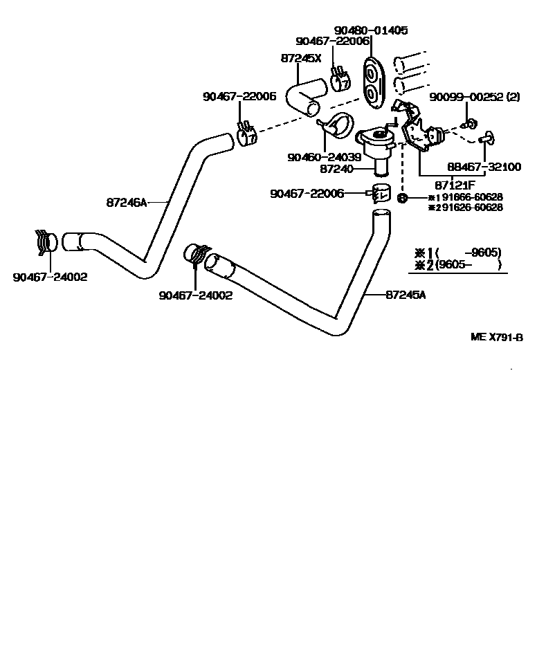 Toyota CAMRY 暖风和空调系统 - 水管 EPC diagram — MEX791B