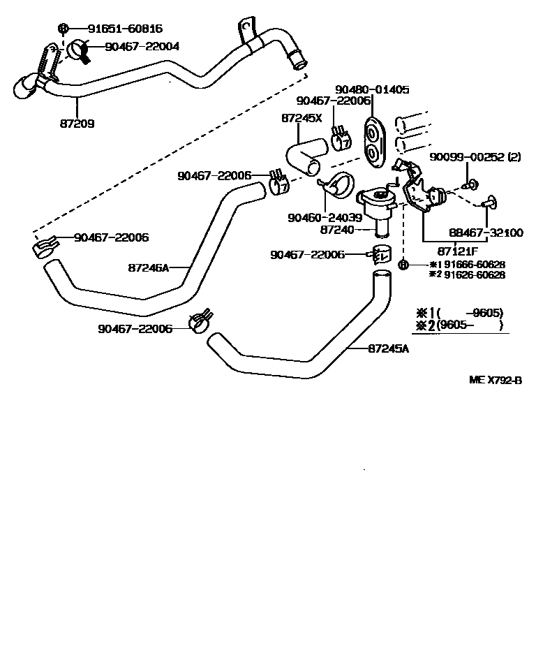 Toyota CAMRY 暖风和空调系统 - 水管 EPC diagram — MEX792B
