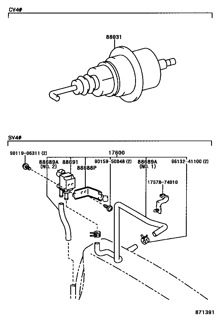 Toyota CAMRY 暖风和空调系统 - 真空管 EPC diagram — 871391