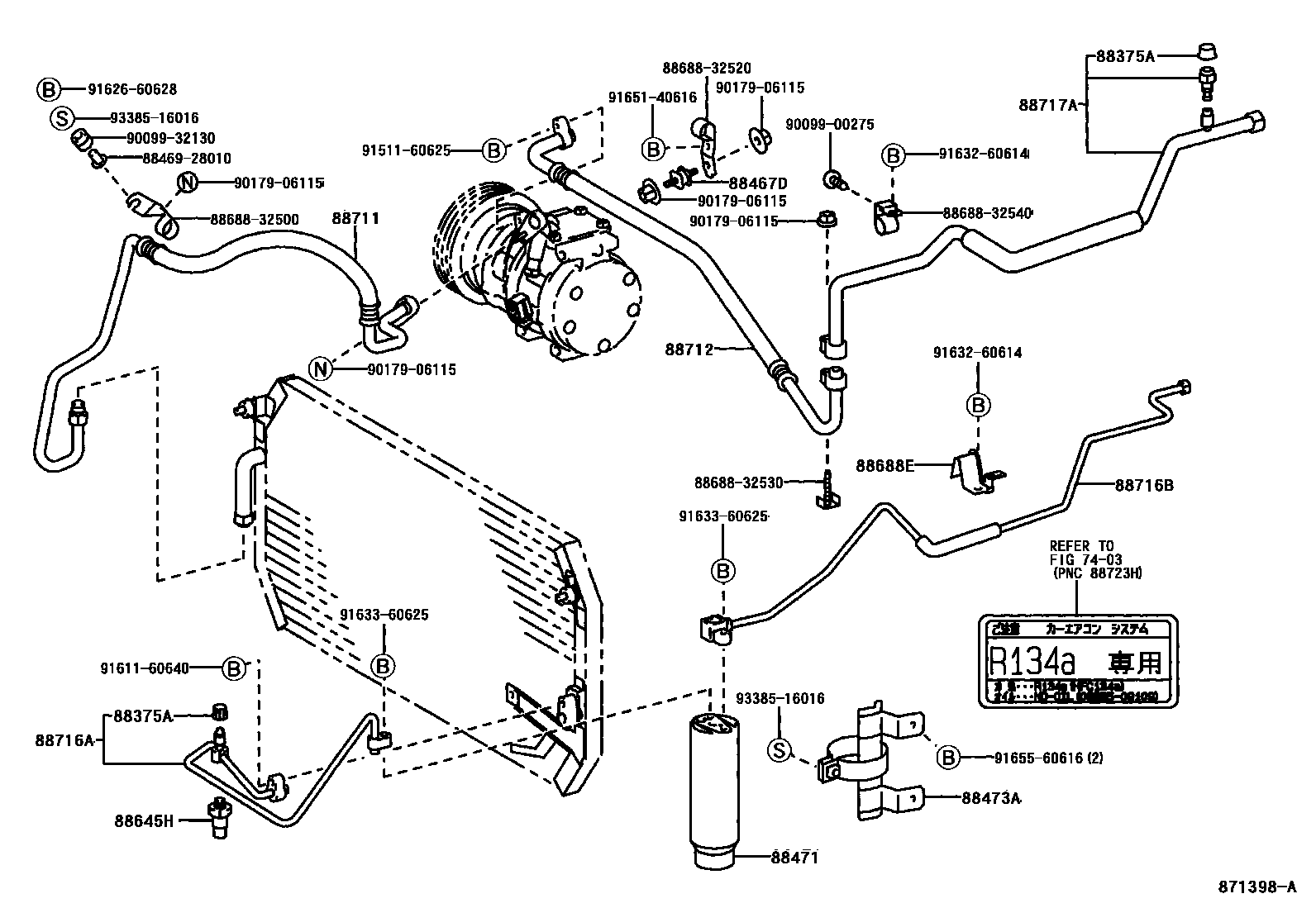 Toyota CAMRY Heating & Air Conditioning - Cooler Piping EPC diagram — 871398A