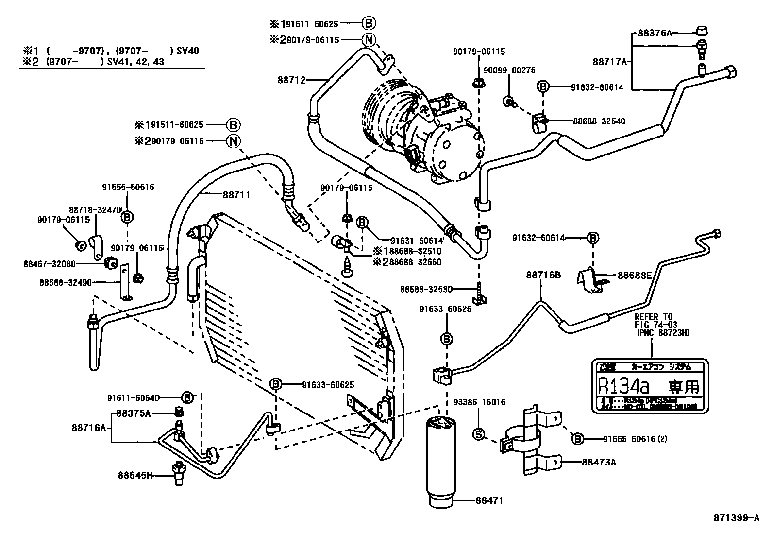 Toyota CAMRY Heating & Air Conditioning - Cooler Piping EPC diagram — 871399A
