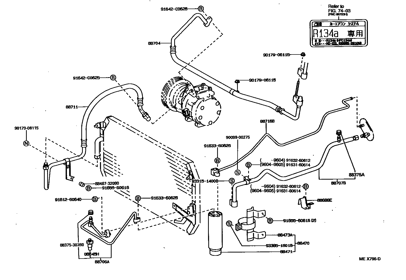 Toyota CAMRY Heating & Air Conditioning - Cooler Piping EPC diagram — MEX796D
