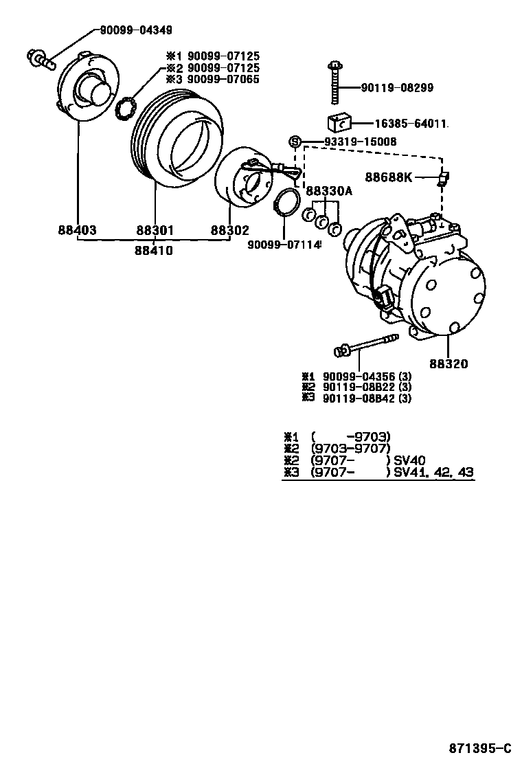 Toyota CAMRY Heating & Air Conditioning - Compressor EPC diagram — 871395C
