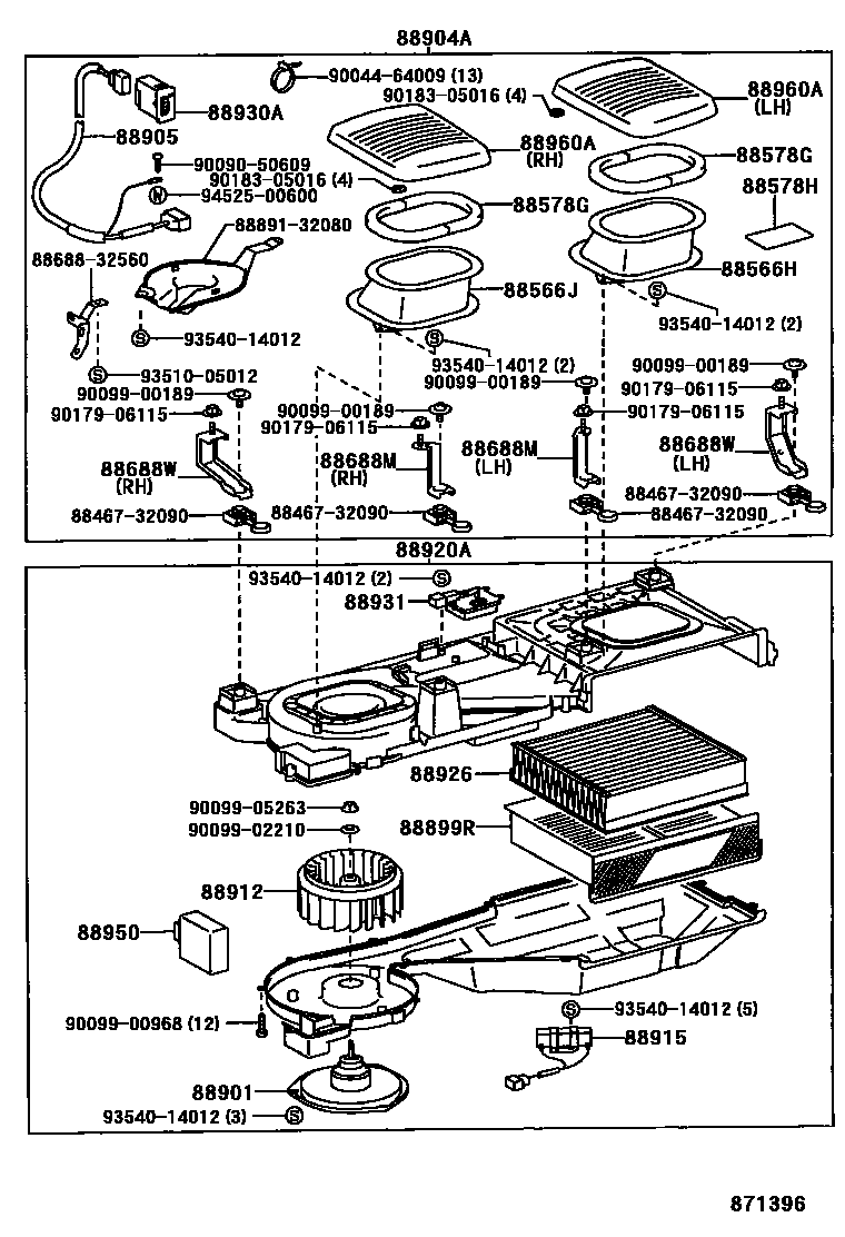 Toyota CAMRY 空气净化器或离子发生器 EPC diagram — 871396