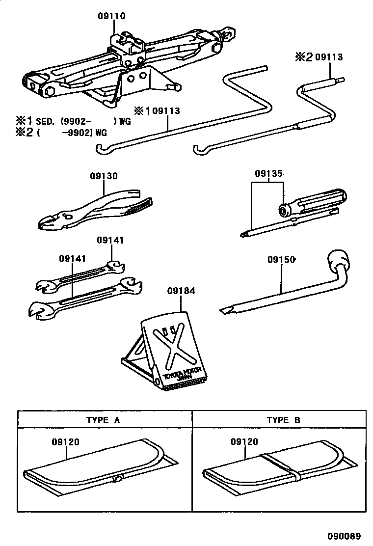 Toyota CAMRY Standard Tools EPC diagram — 090089