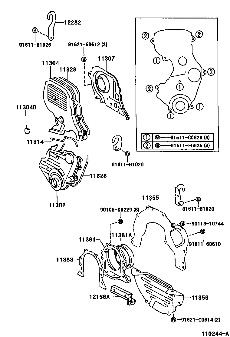 Toyota CAMRY Timing Gear Cover & Rear End Plate EPC diagram — 110244A