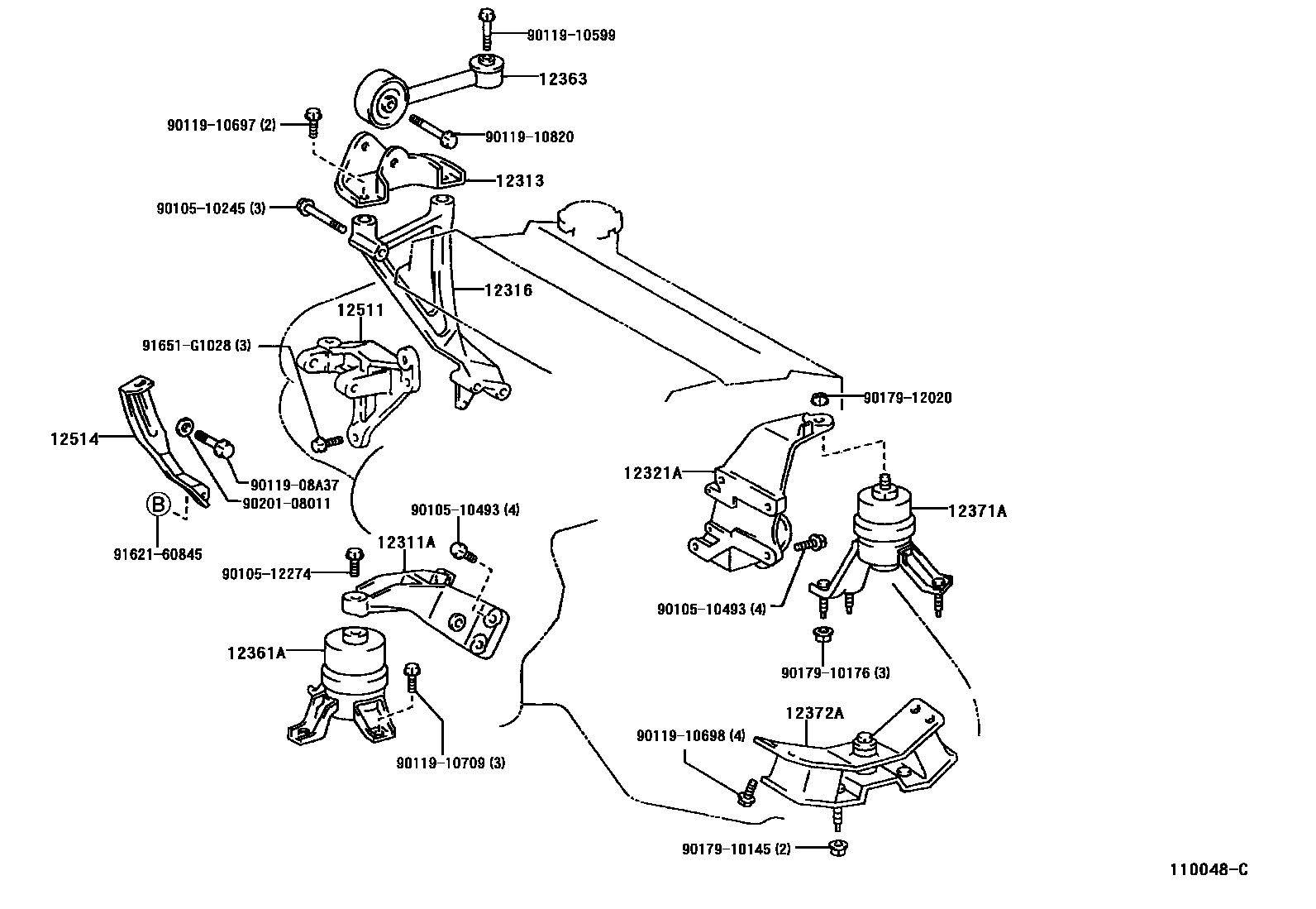 Toyota CAMRY Engine Mounting EPC diagram — 110048C