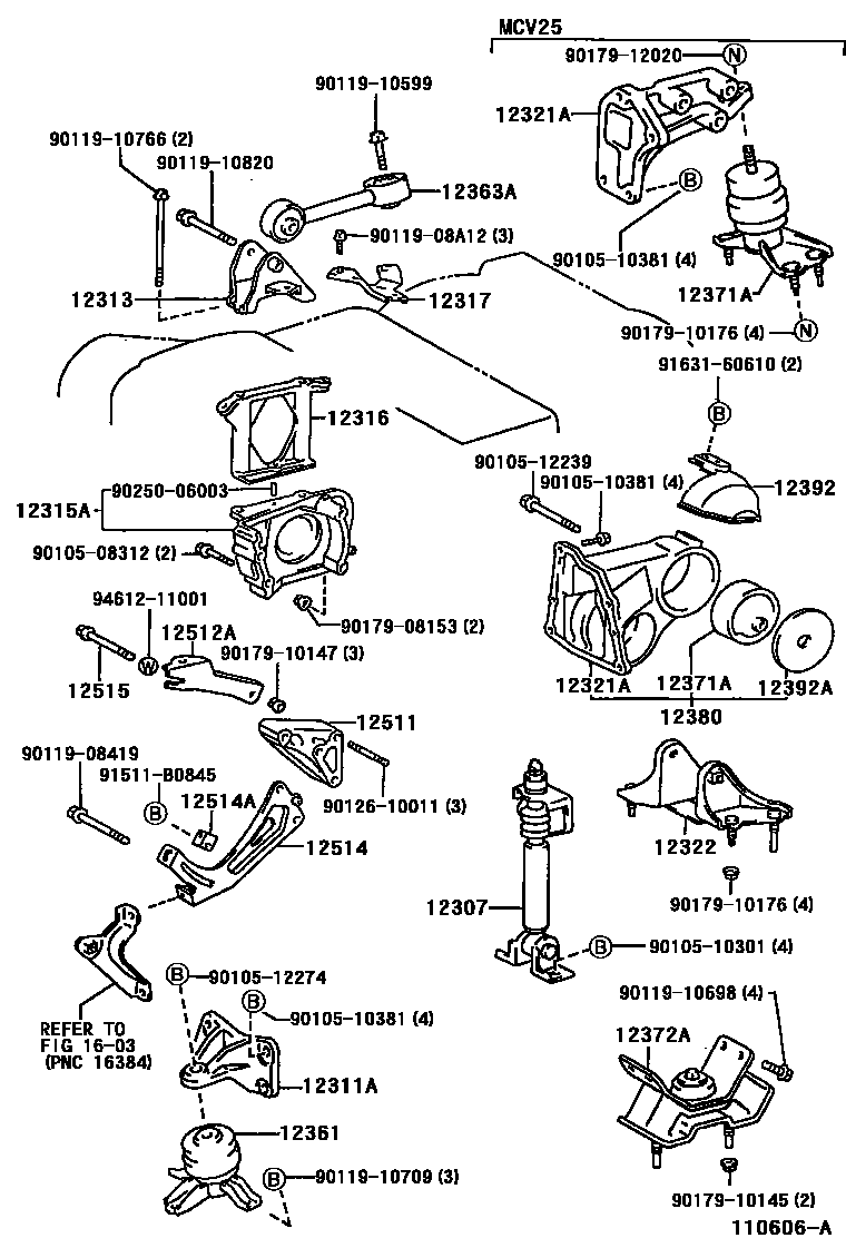 Toyota CAMRY Engine Mounting EPC diagram — 110606A