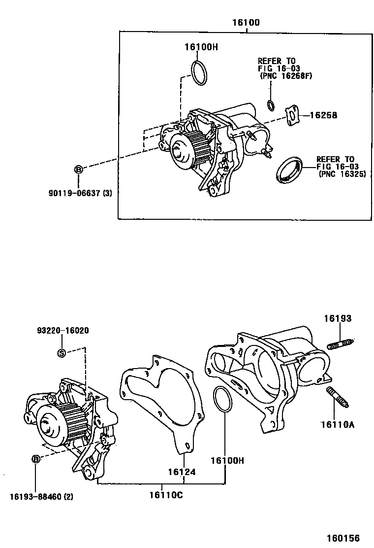 Toyota CAMRY Water Pump EPC diagram — 160156