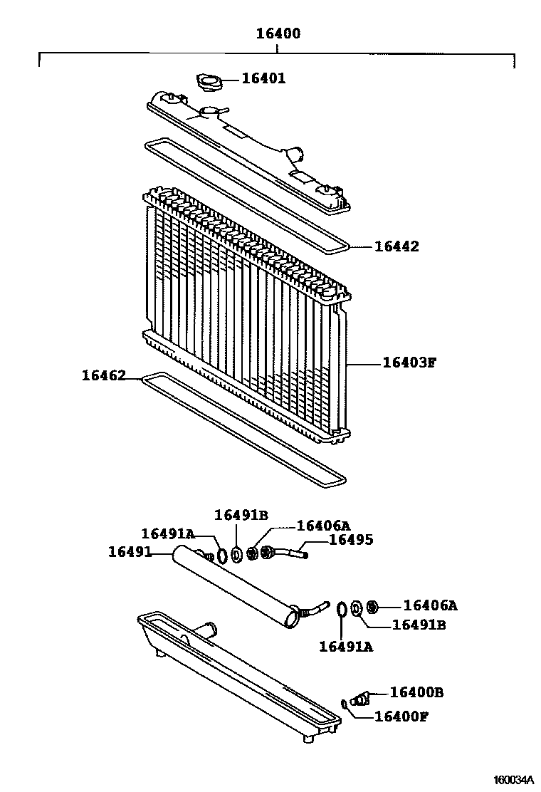 Toyota CAMRY RADIATOR & WATER OUTLET EPC diagram — 160034A