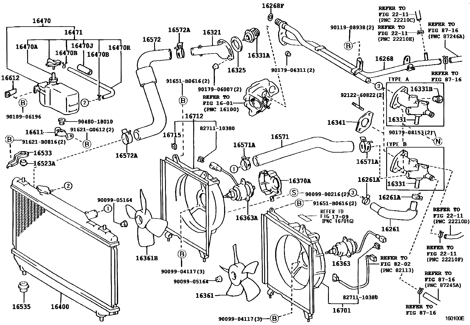 Toyota CAMRY RADIATOR & WATER OUTLET EPC diagram — 160100E