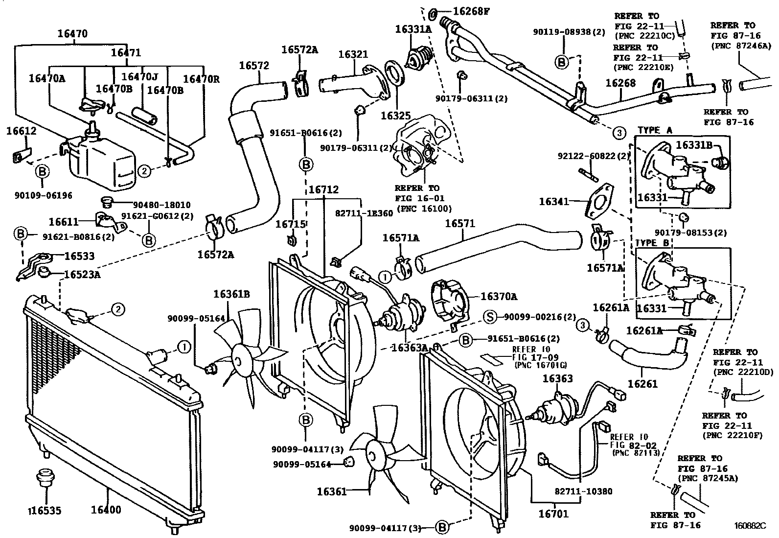 Toyota CAMRY RADIATOR & WATER OUTLET EPC diagram — 160882C