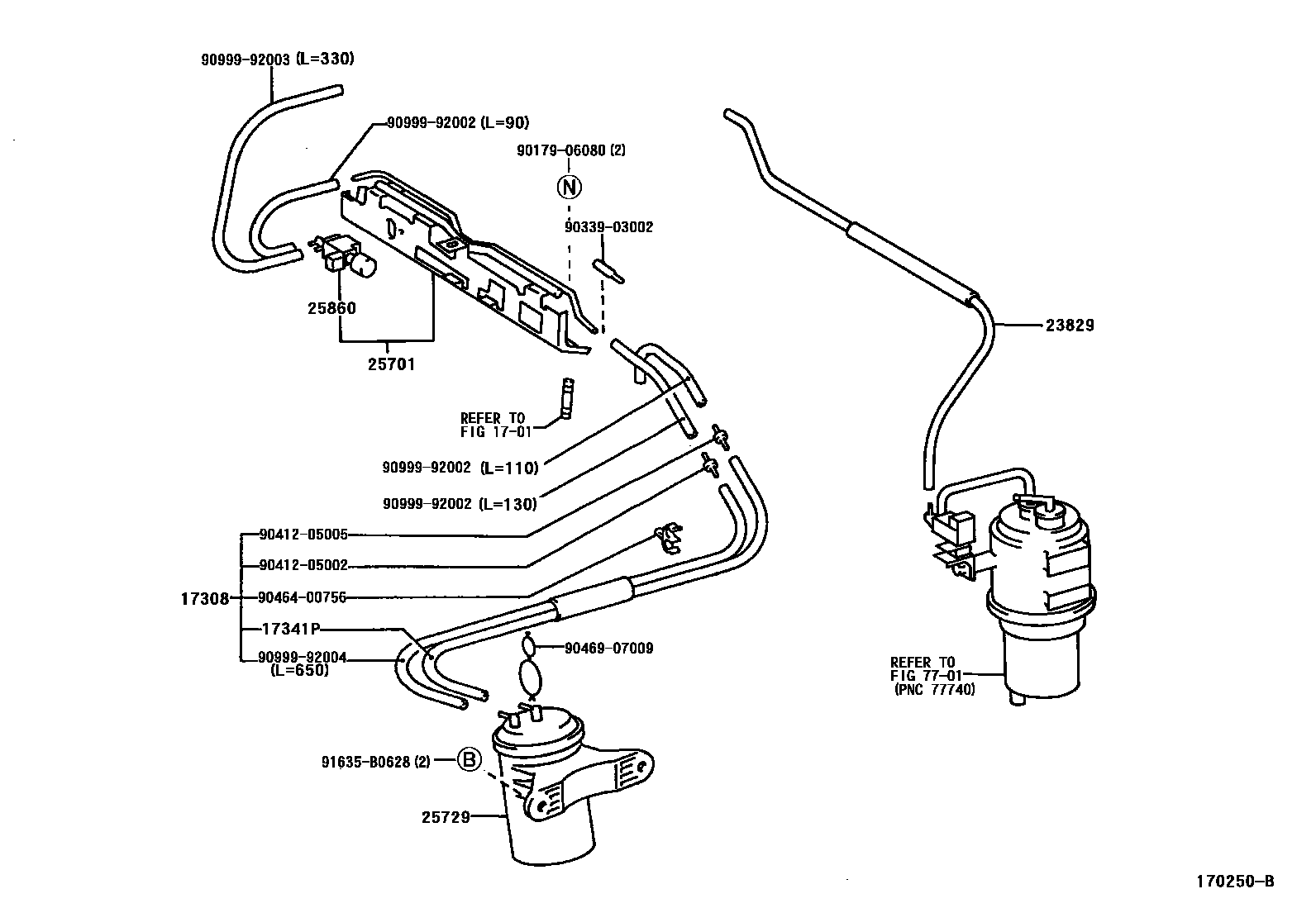 Toyota CAMRY vacuum tube EPC diagram — 170250B