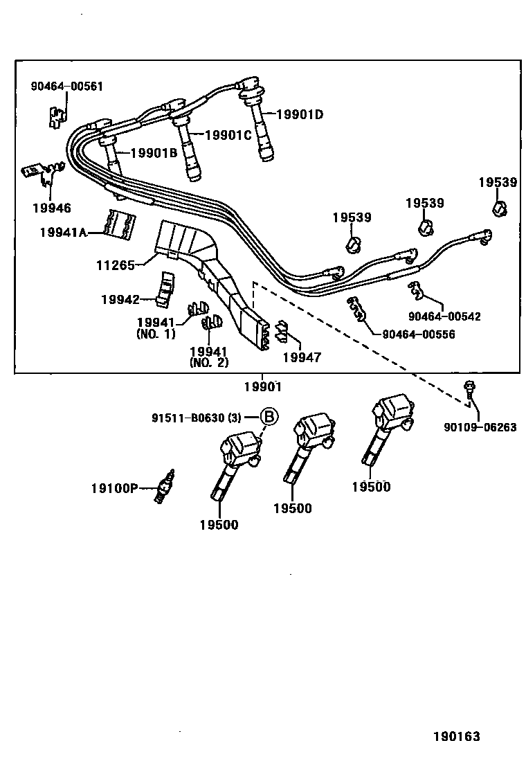 Toyota CAMRY 点火线圈和火花塞 EPC diagram — 190163