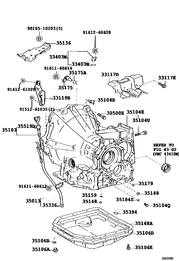 Toyota CAMRY 变速器壳和油底壳(ATM) EPC diagram — 350376B