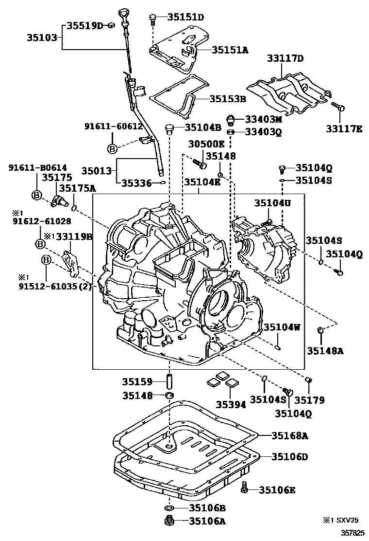 Toyota CAMRY 变速器壳和油底壳(ATM) EPC diagram — 357825